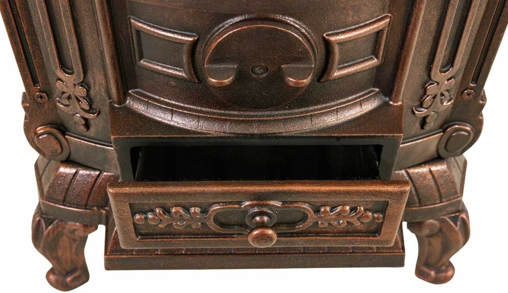 Stylowy PIEC ŻELIWNY wolnostojący KOMINEK 9 kW INGRID ZŁOTY 2 ściany