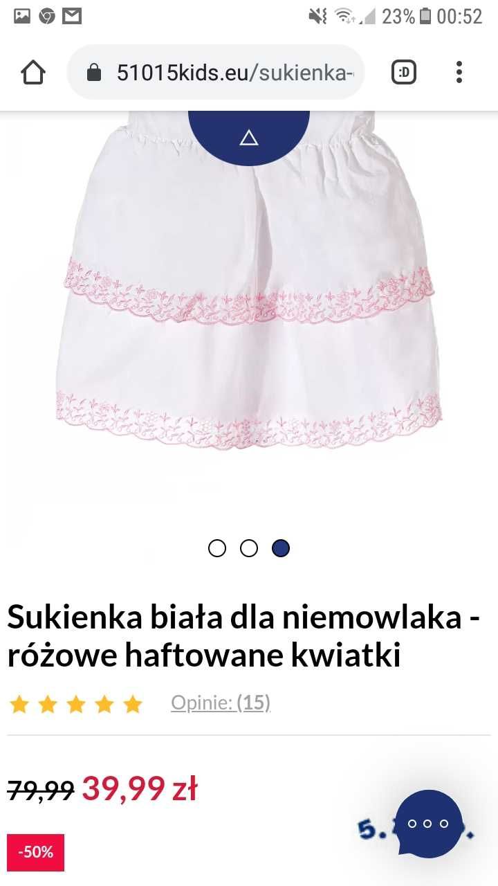 NOWA 5 10 15 biała sukienka z różowym haftem prezent chrzest 74