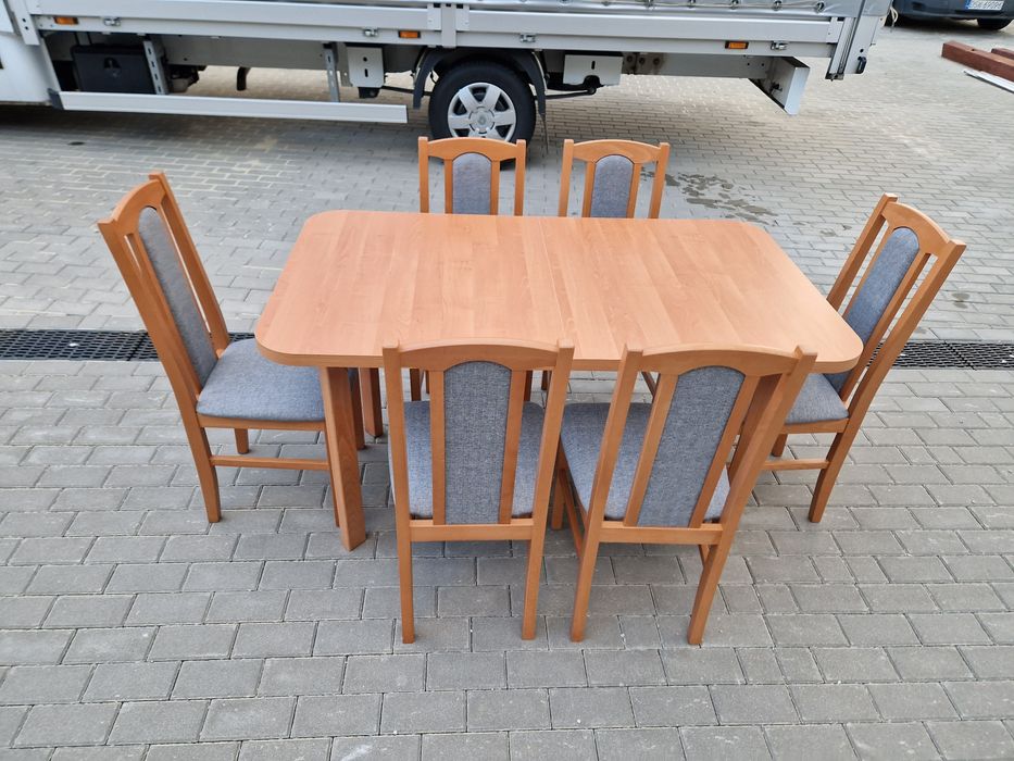 Nowe: Stół 80x140/180 + 6 krzeseł, olcha + szary, dostawa PL