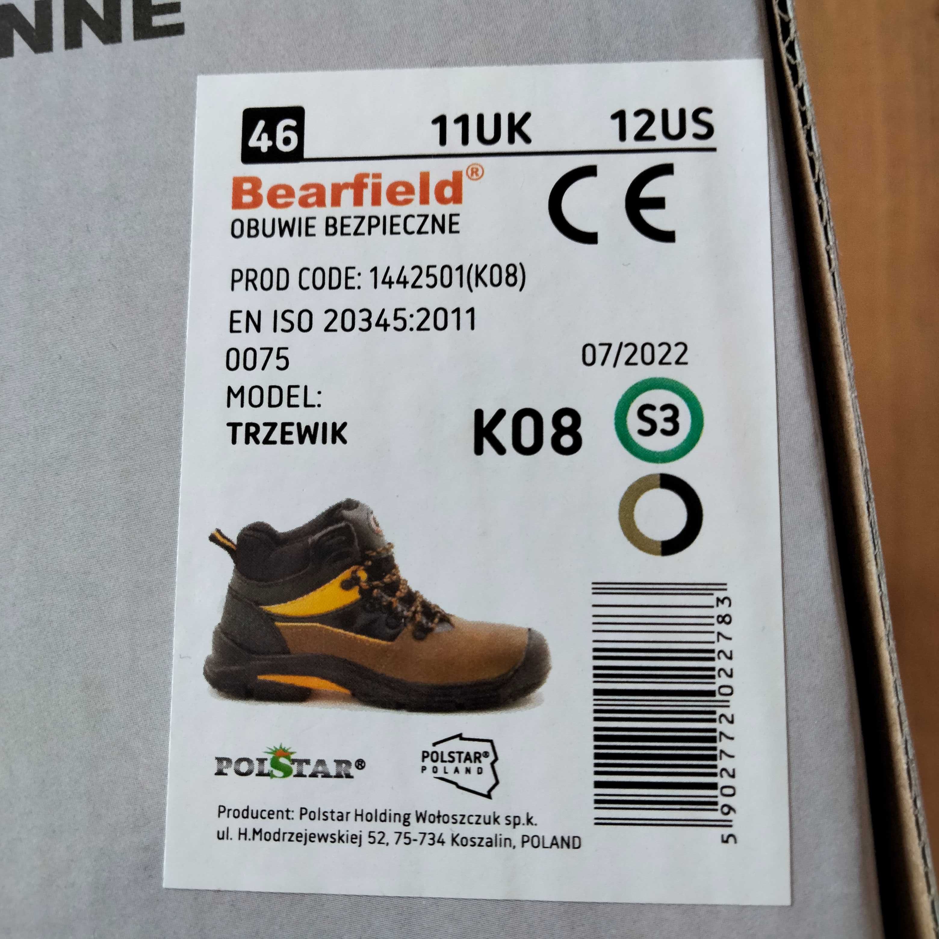 Sprzedam nowe obuwie robocze trzewiki Bearfield K08 rozmiar 46