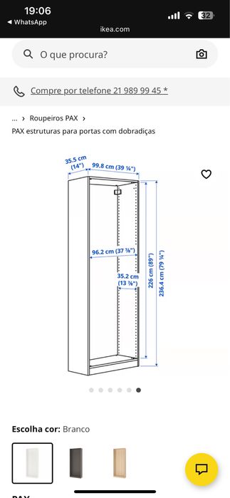 Estrutura de roupeiro branco IKEA PAX novo