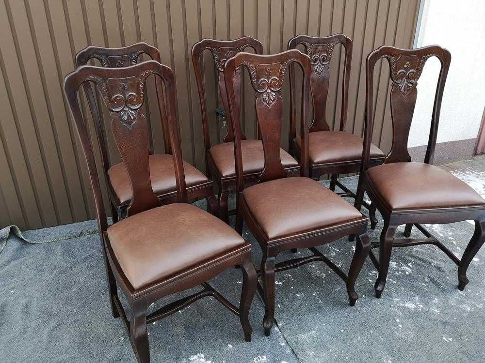 Krzesła Dębowe Stare Antyk Komplet 6 Sztuk Po Renowacji Sowy.