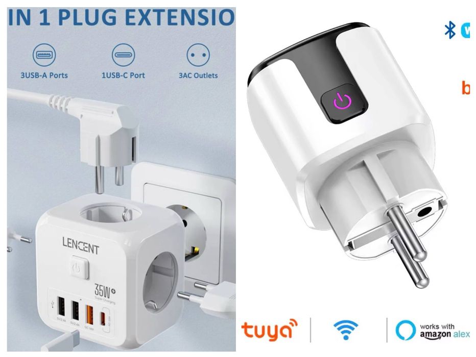 Смарт розетка Tuya Smart Мережевий фільтр трійник LENCENT 7 в 1
