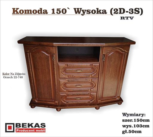 Stylowa Komoda RTV Wysoka 150 (2S-3S)Dąb Orzech Natura Bekas Producent