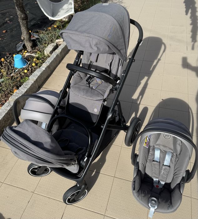 Conjunto passeio bebe gemeos + cadeiras auto cybex