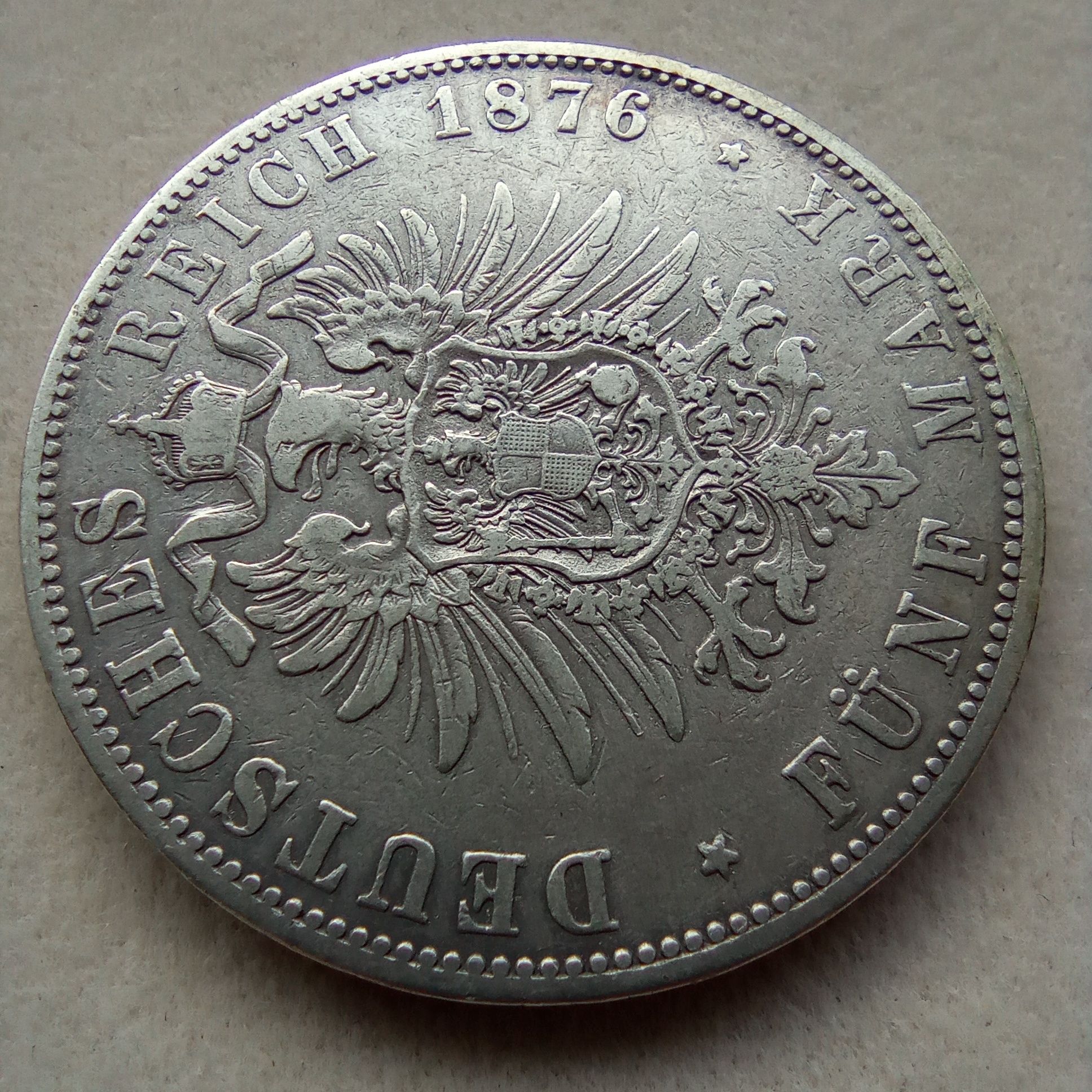 5 marek 1876 Hamburg Cesarstwo Niemieckie srebrna moneta Niemcy