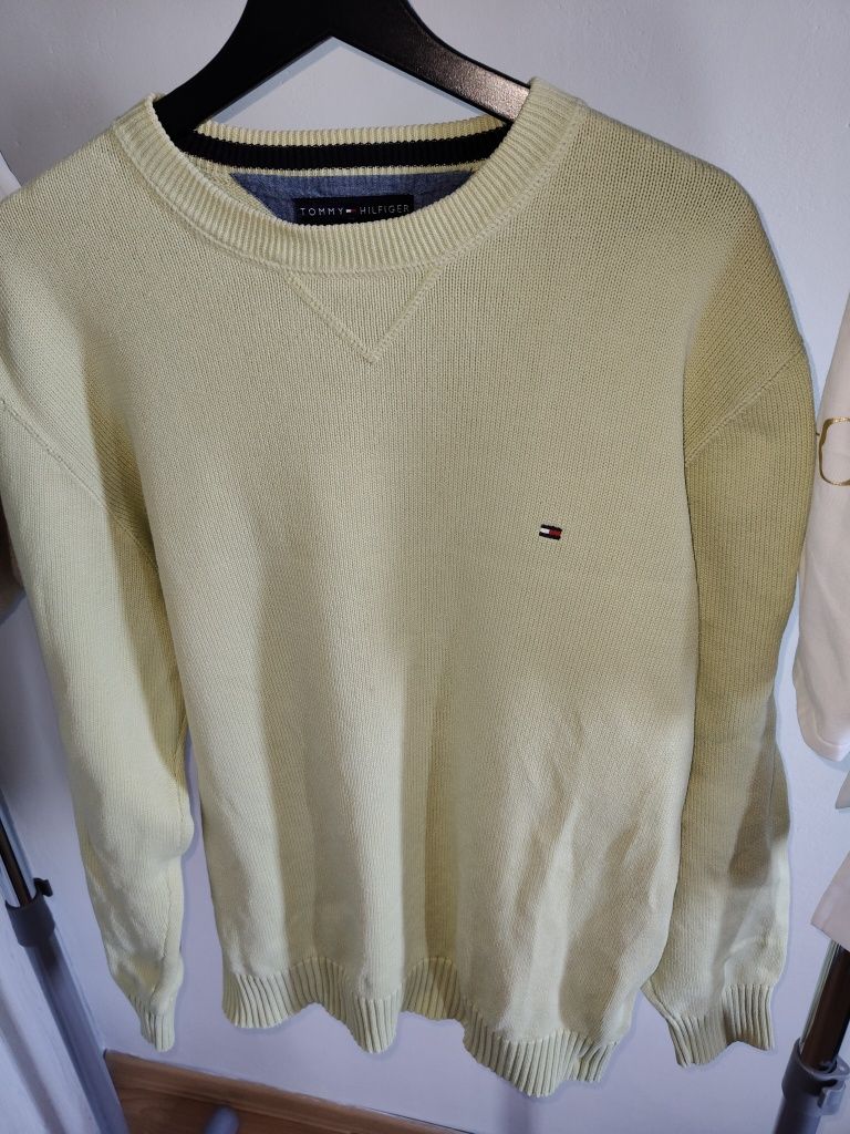 Markowy sweter męski Tommy Hilfiger r XL/XXL zielony jasny bawełna