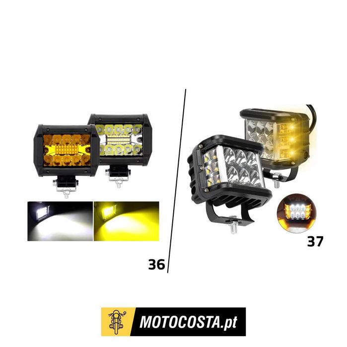 Faróis Auxiliares LED - Bifocais, com Halo e Suportes - MOTOCOSTA