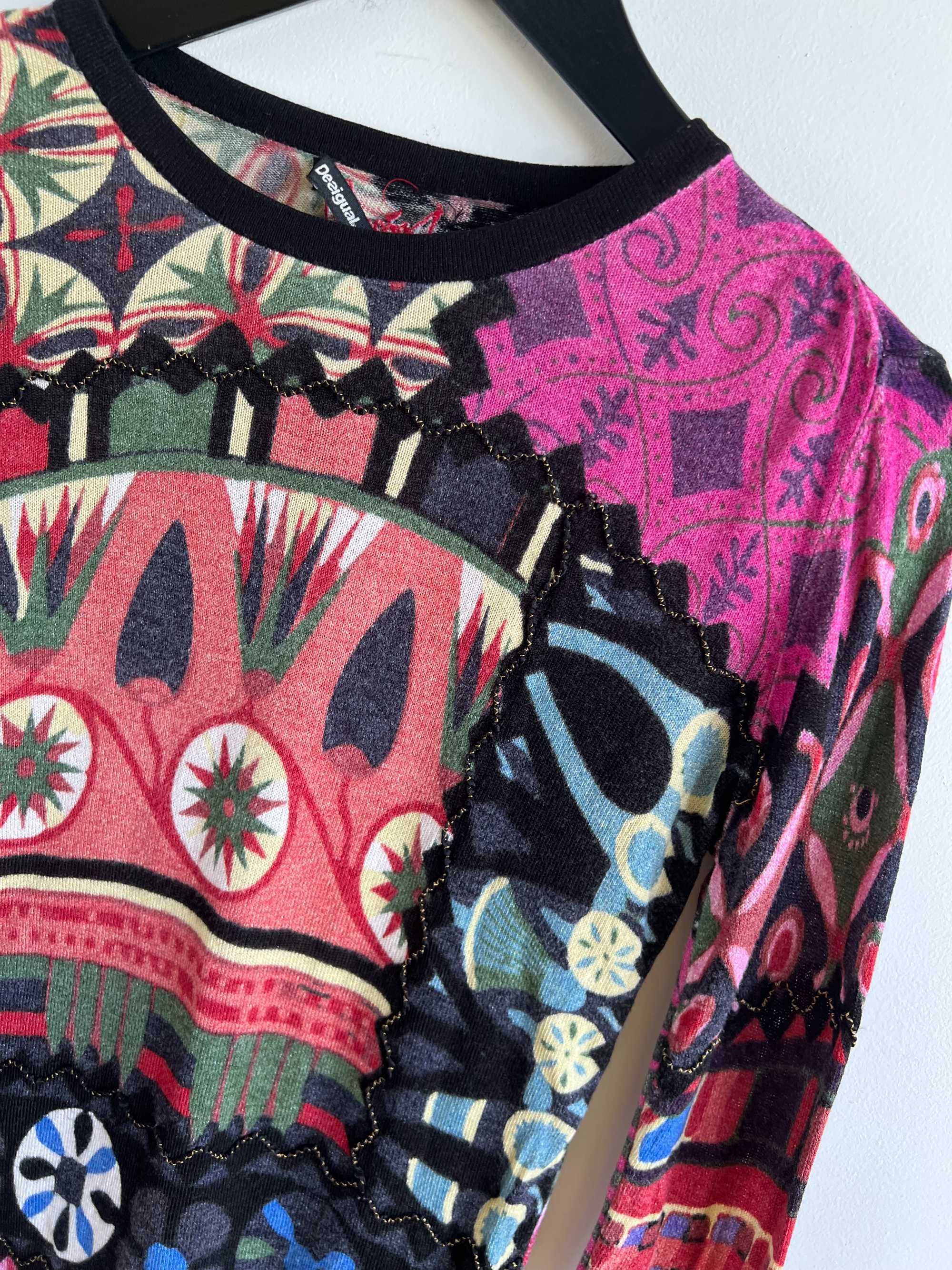 Desigual kolorowy sweter we wzory damski cienki Jers Kilimanjaro S