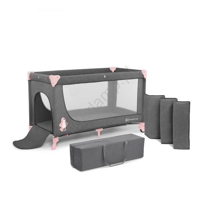Łóżeczko turystyczne Kindekraft Joy rożowo szare