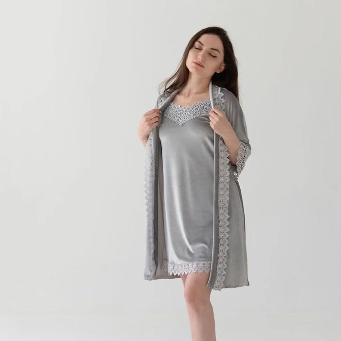 Жіноча піжама | оксамитова піжама | халат та сорочка