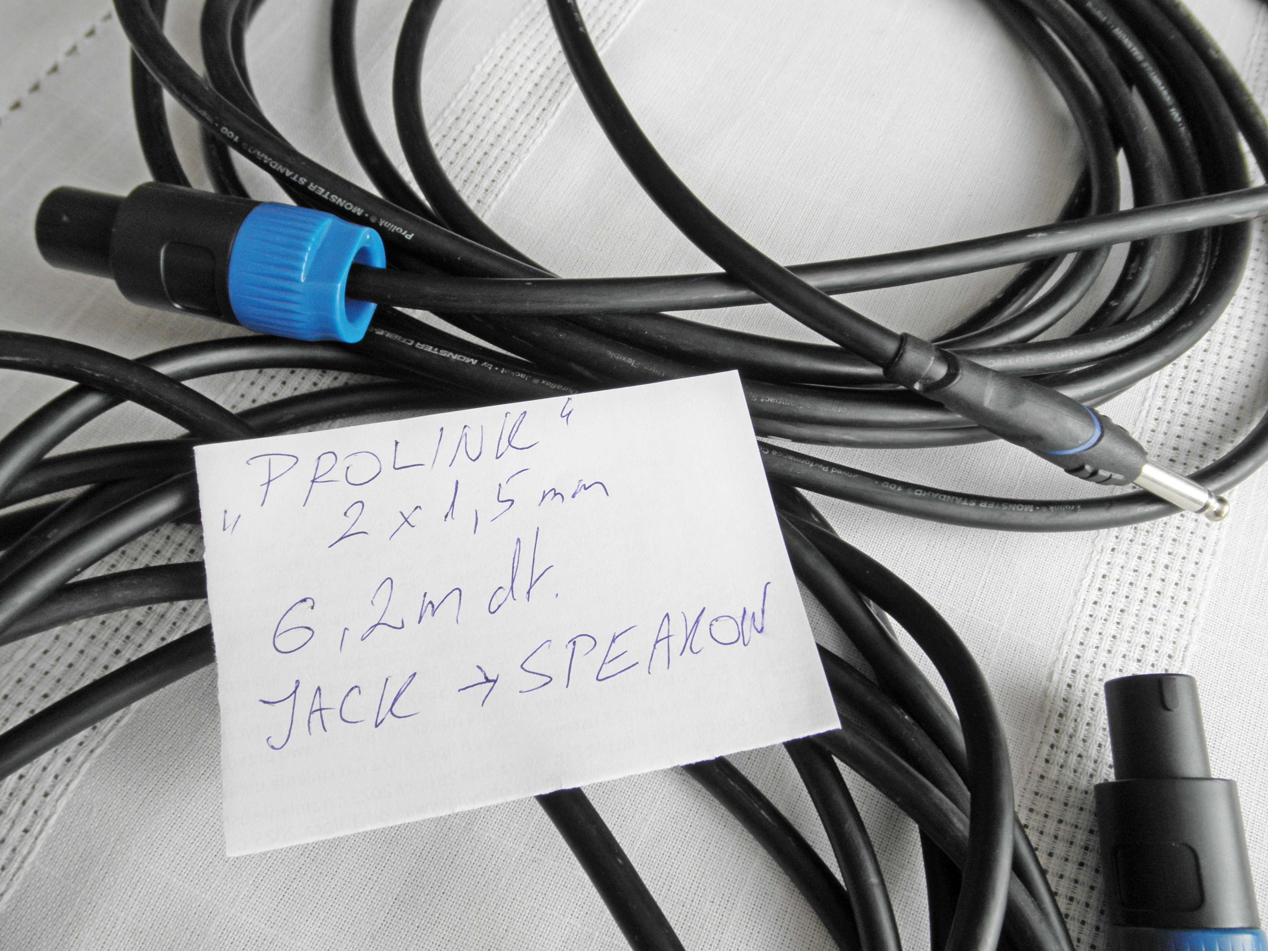 Przewody kolumnowe, kable głośnikowe PROLINK . Speakon -Jack.