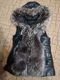Куртка жилетка З натуральної шкіри та хутра чернобурки