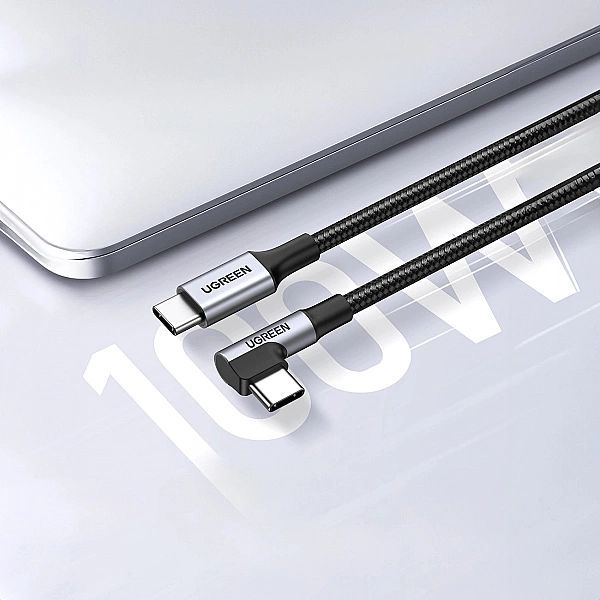 Kabel kątowy Ugreen Us334 Usb-c / Usb-c 90º 480Mb/s 2m - czarny