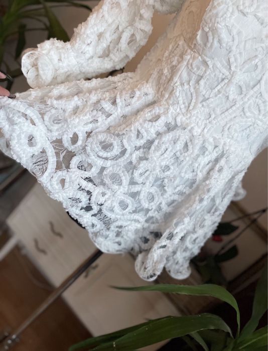 Asos luxe biały koronkowy krótki kombinezon 44 xxl 42 xl ażurowy haft