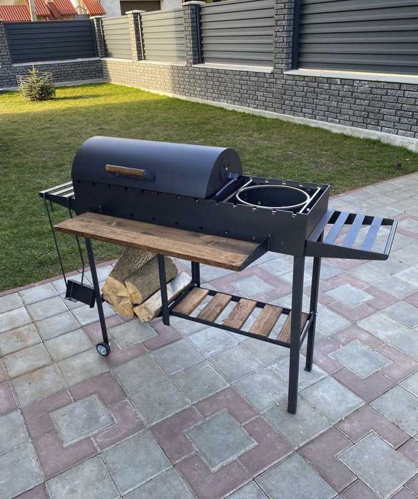 Мангал з кришкою на колесах метал 5 мм на 13 шампурів ПОСИЛЕНИЙ