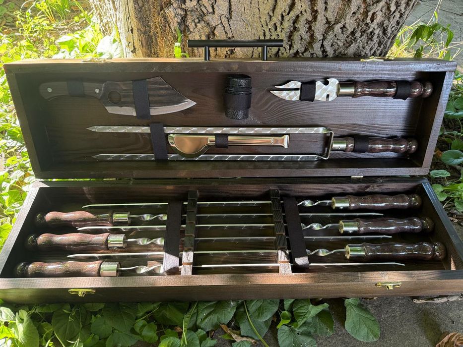 Подарочные наборы шампуров Краматорск в деревянном кейсе