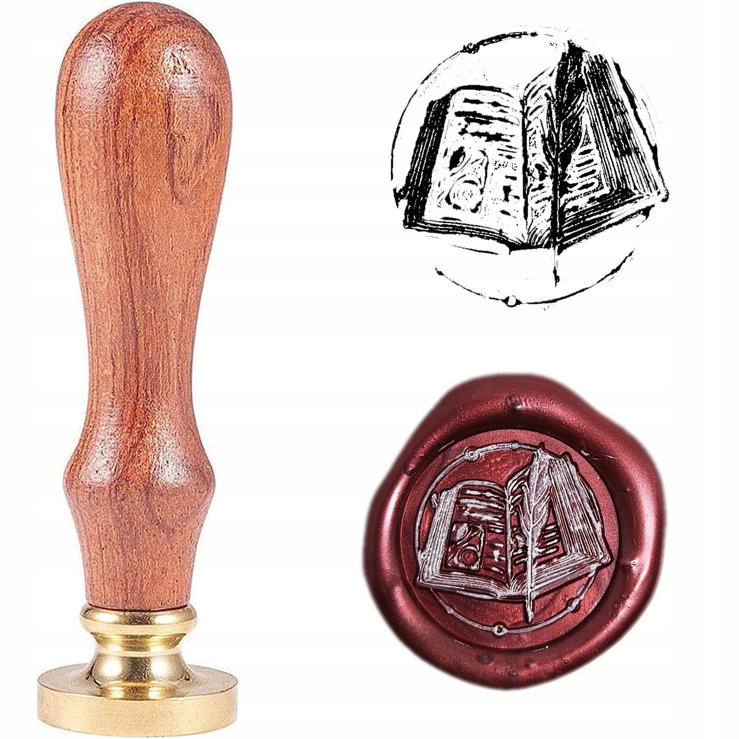 pieczęć, stempel do wosku, laku wzór książka z piórem