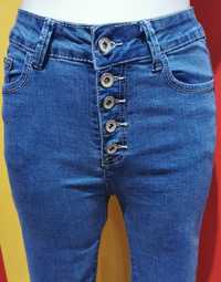 Spodnie jeansy guziki wyższy stan
