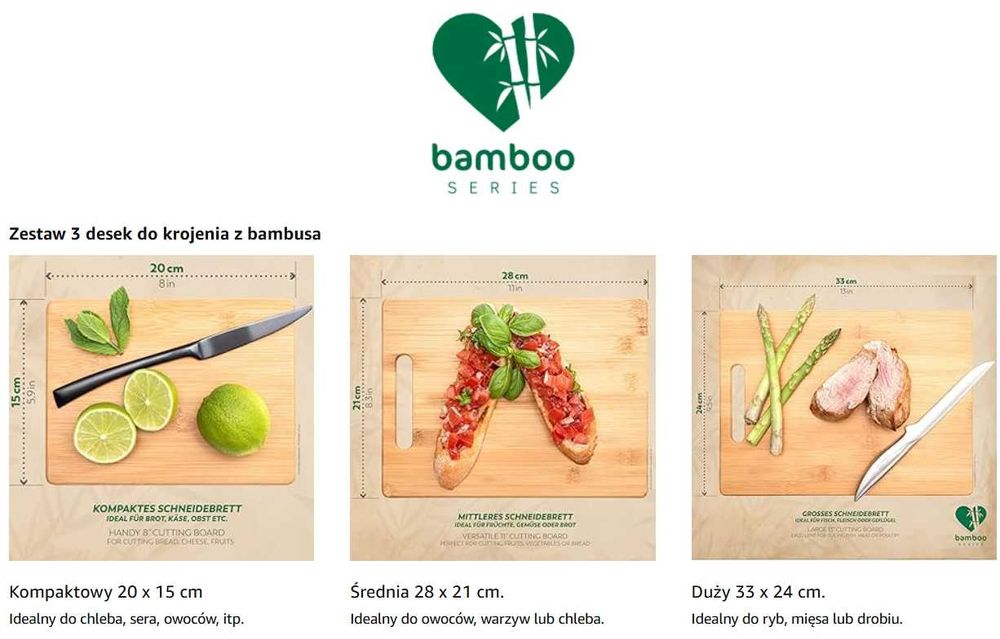 Bambusowe deski do krojenia 3 szt. trwałe drewna Bamboo ECO Friendly