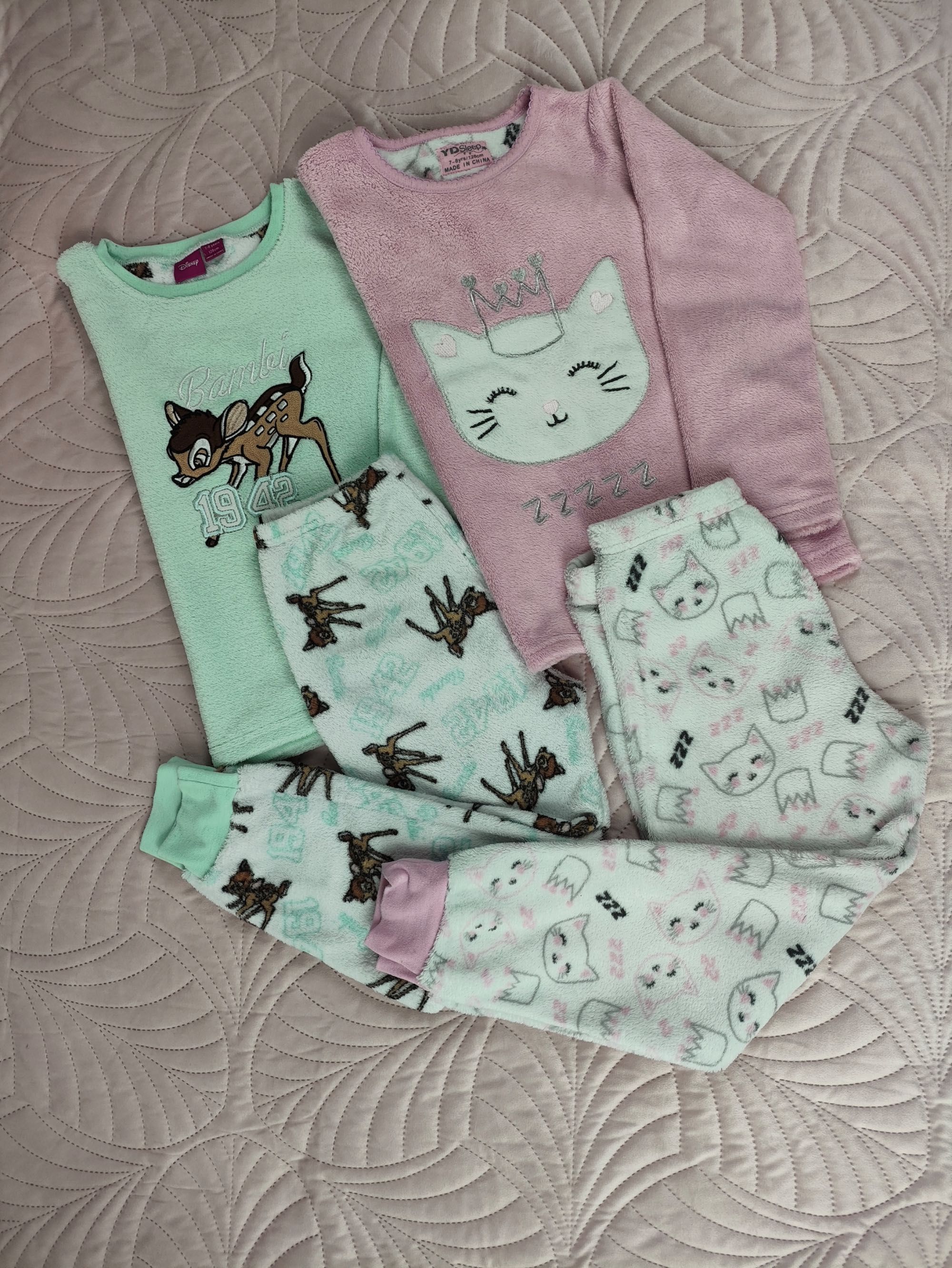Zestaw Ciepłych Piżam Polarowych R. 128: Bambi i Kotek (Primark)