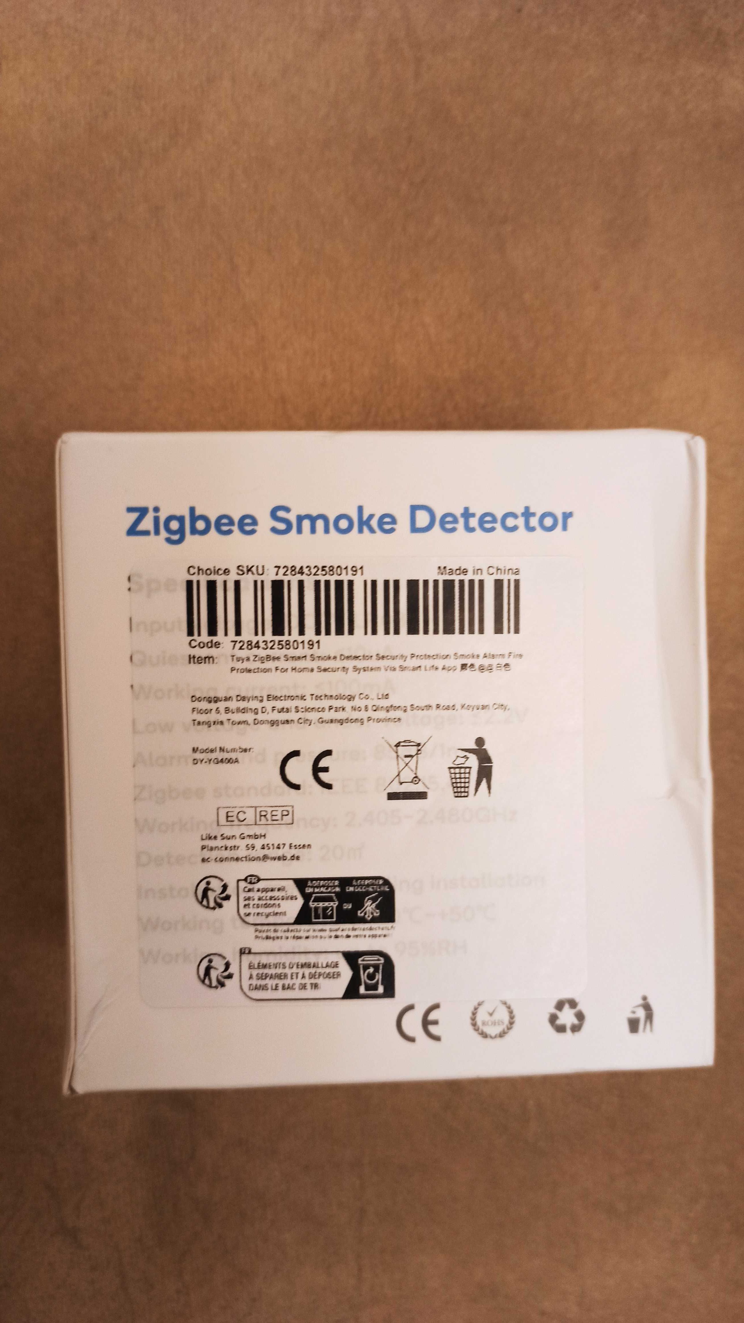 Tuya Zigbee czujnik dymu przeciwpożarowy ppoż