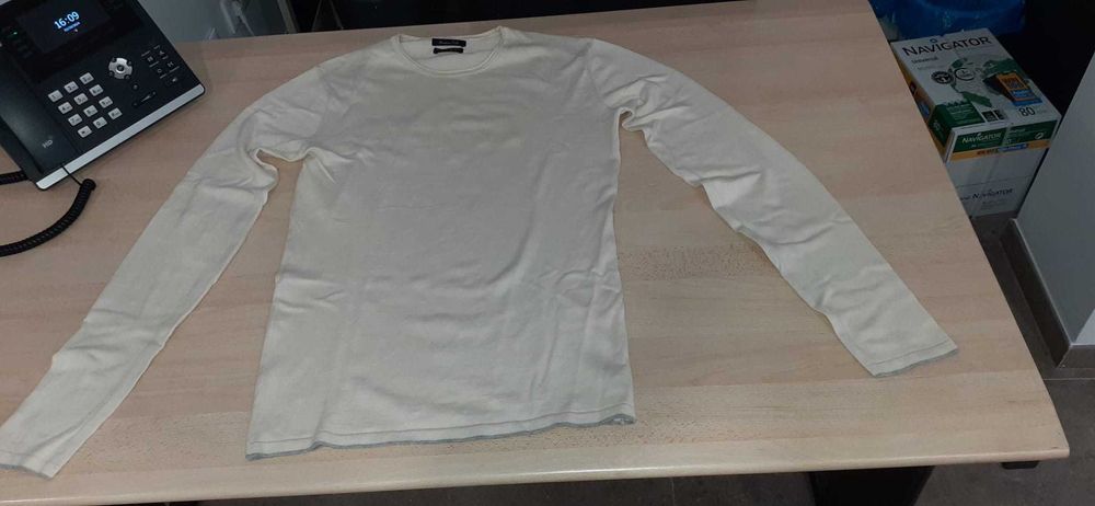 Camisola fina Slim Fit branca/bege- Massimo dutti