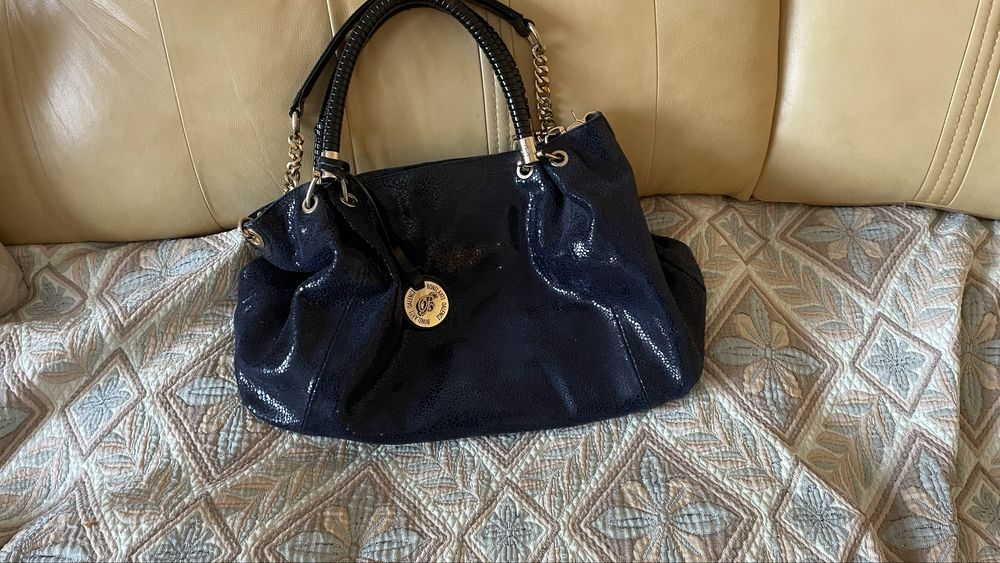 Сумка шопер шкіряна темно-синя