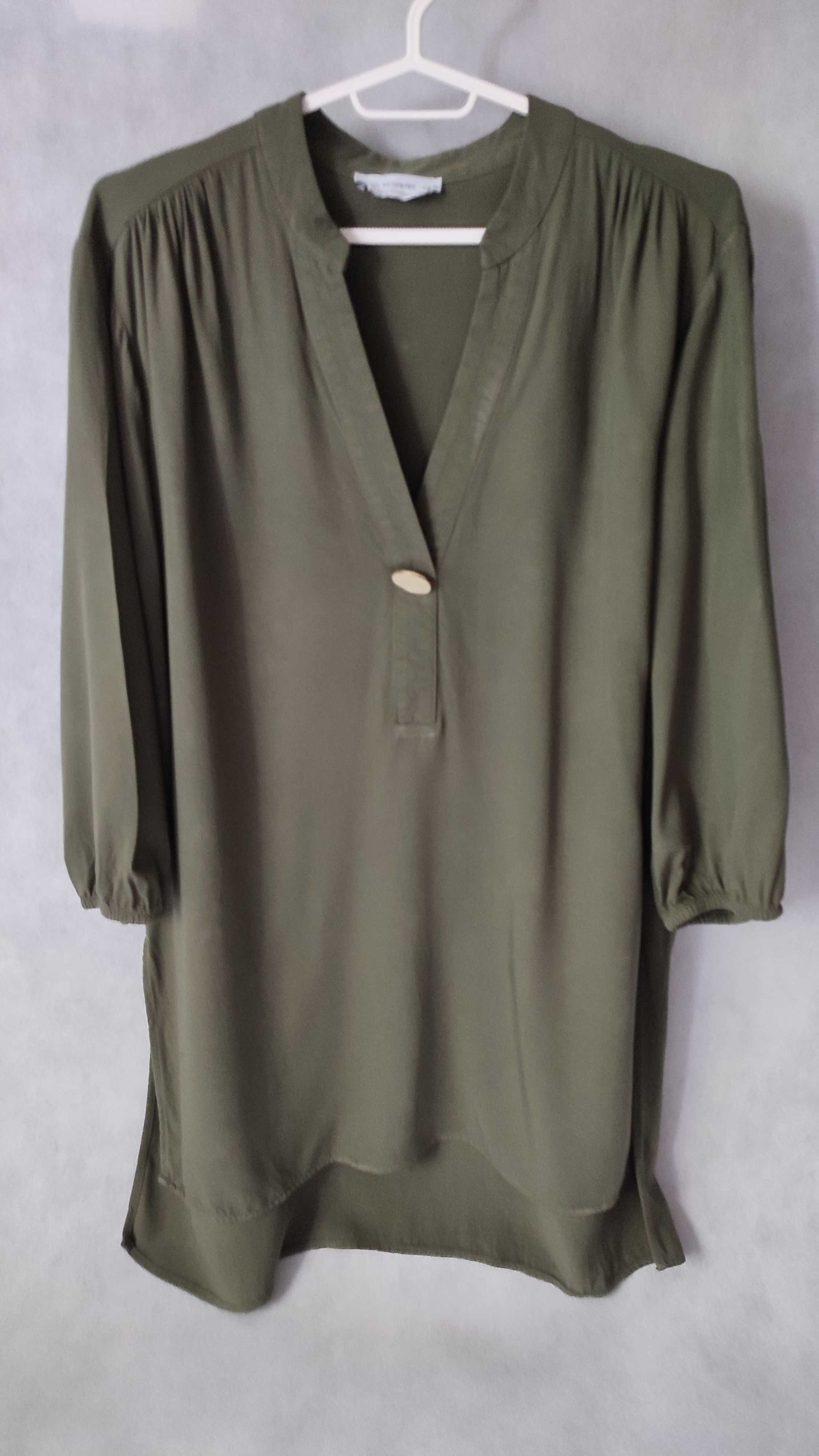 Bluzka damska khaki plus size tunika z rękawem 3/4 dekolt V rozmiar 42
