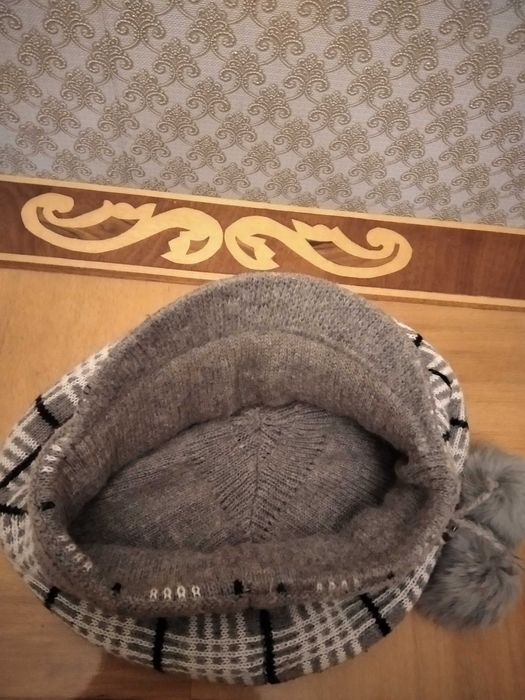 Двойной зимний вязаный женский берет