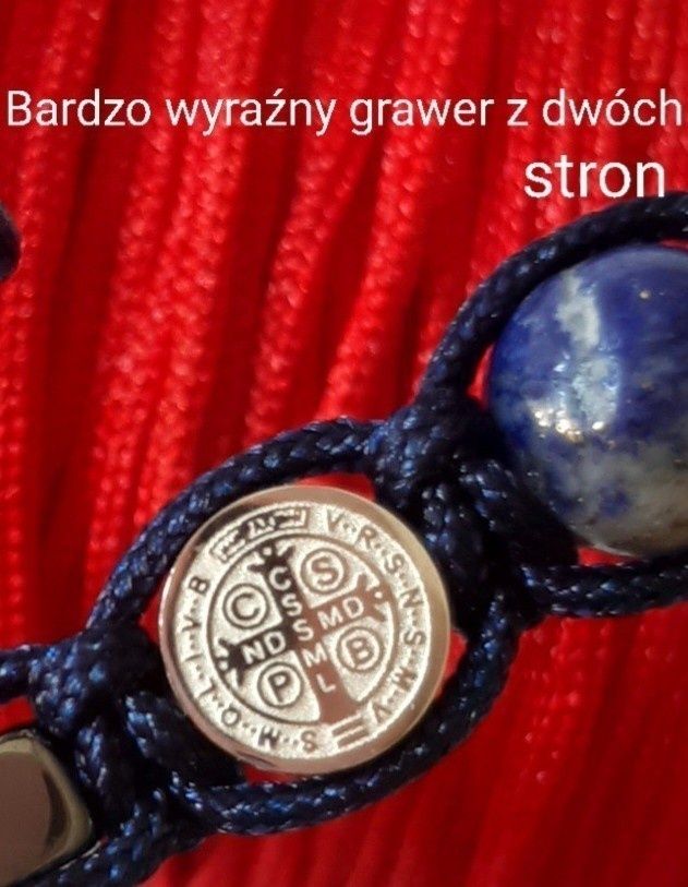 Bransoletka kamień Jaspis Obrazkowy matowy różaniec Św.Benedykt stal