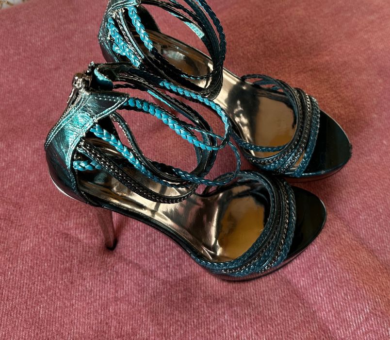 Szpilki damskie srebrno-morskie