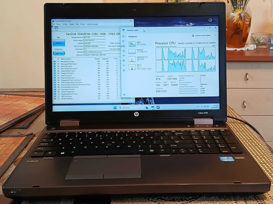 Laptop hp6570b Intel i5 15,6" 8gb ram 128gb ssd win 11 zasilacz org
