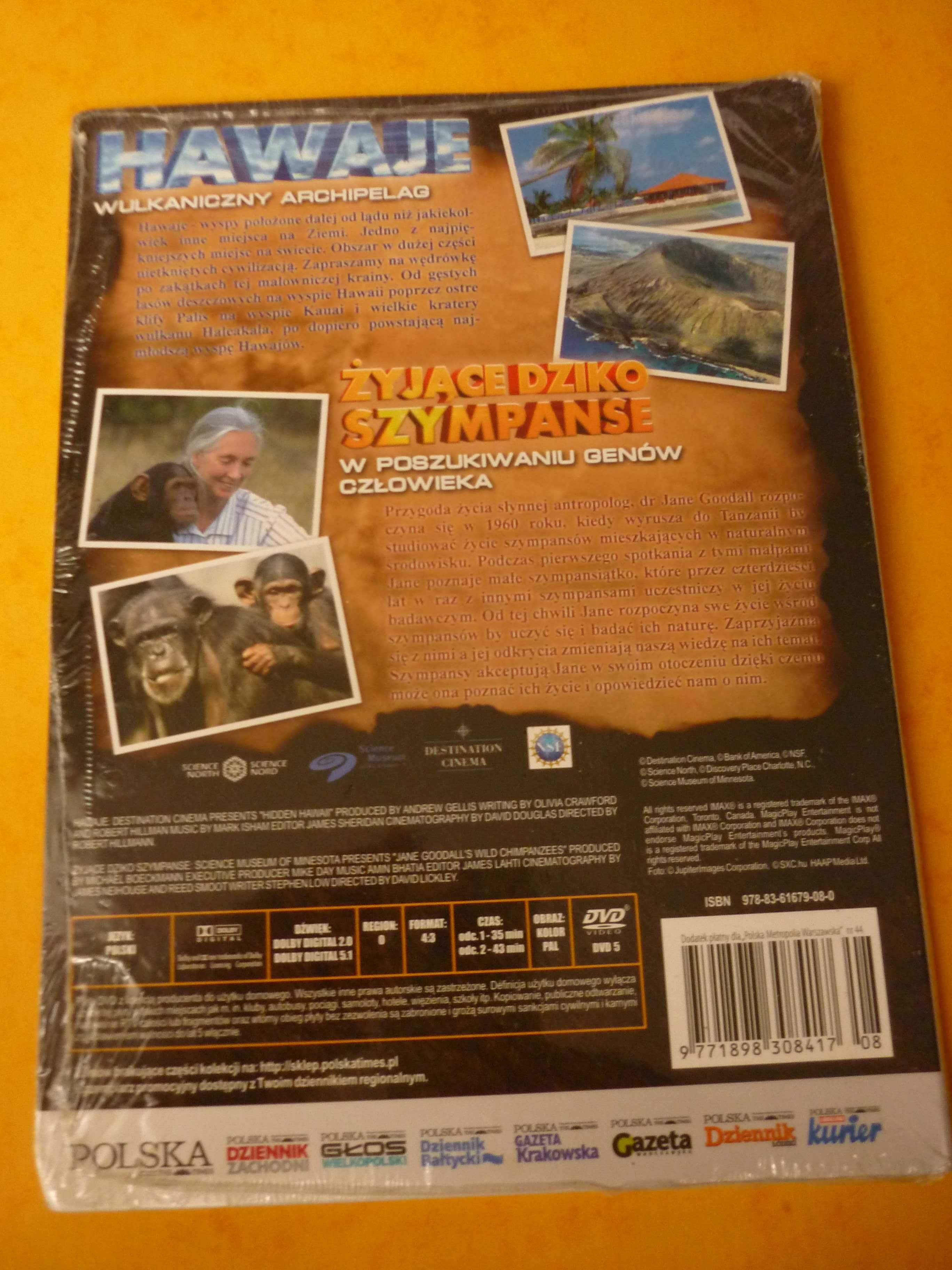 Płyta DVD 2 filmy: "Hawaje" i "Żyjące Dziko Szympanse" (nowa, w folii)