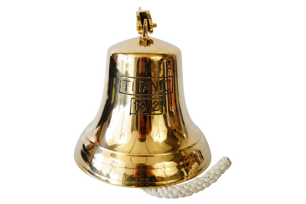 Mosiężny dzwon okrętowy marynistyka dzwonek z sznurem titanic