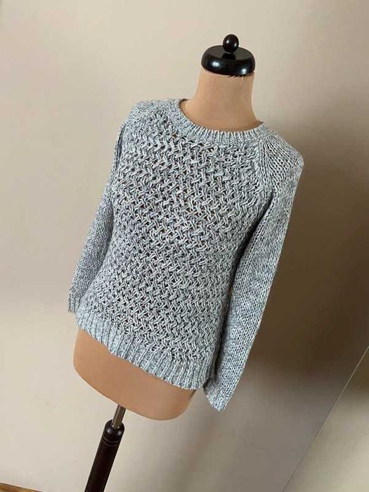 S m massimo dutti sweter pleciony splot warkocz szary srebrny dzianina
