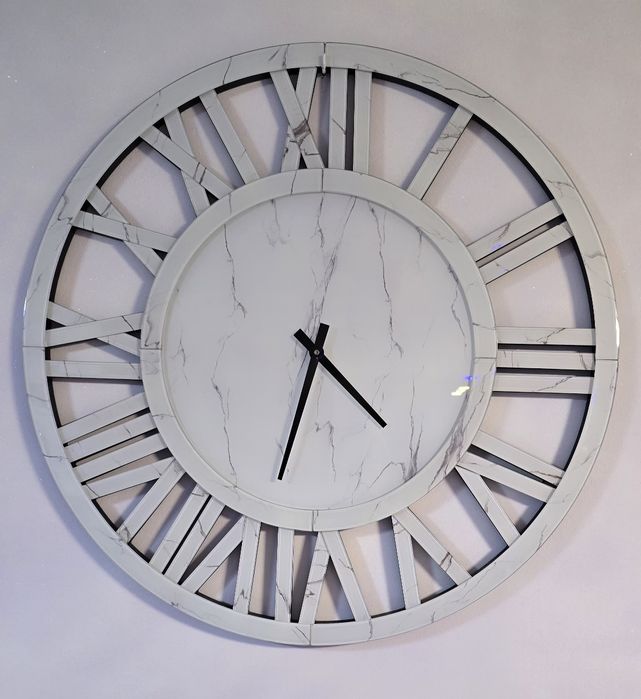 Zegar marmur biały żywica epoksydowa szkło szklany