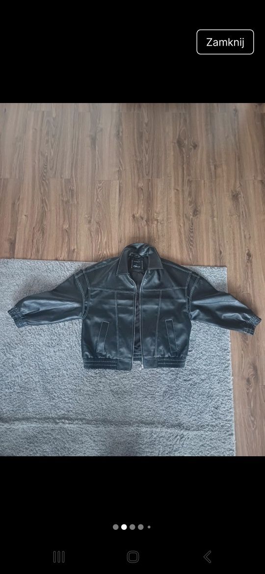 Czarna skórzana kurtka oversize vintage