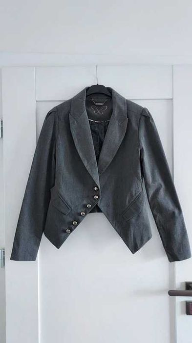 Krótka szara marynarka żakiet elegancka 34 XS 36 S