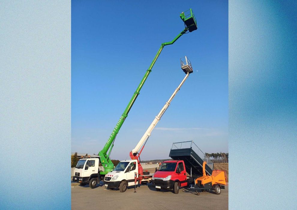 Podnośnik koszowy, wycinka drzew, usługi rębakiem, sprzątanie działek