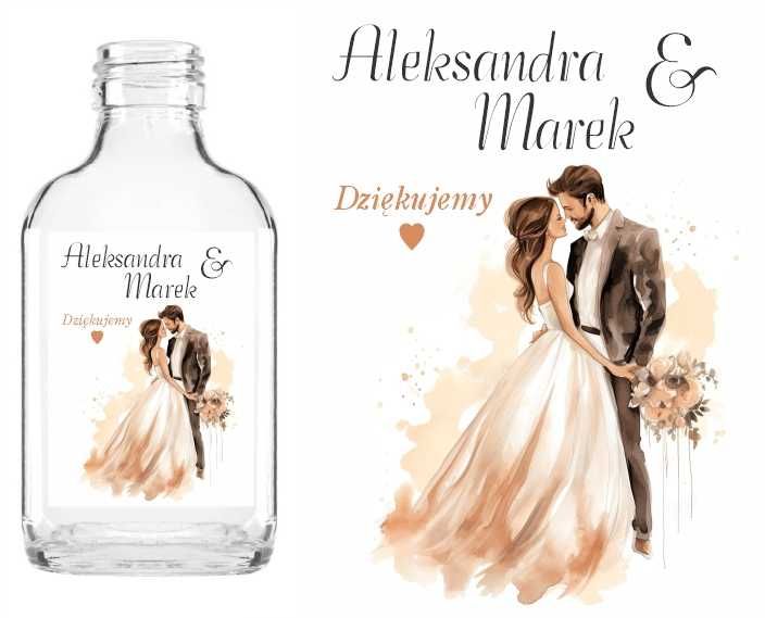 Butelki setki 20 sztuk WESELE ŚLUB podziękowanie na alkohol