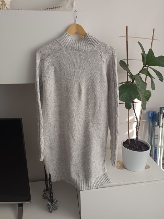 Długi sweter, sukienka sweterkowa, pół golf, oversize, rozmiar S / 36