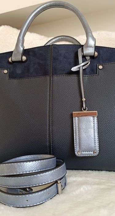 Torebka kuferek granatowo - niebieska