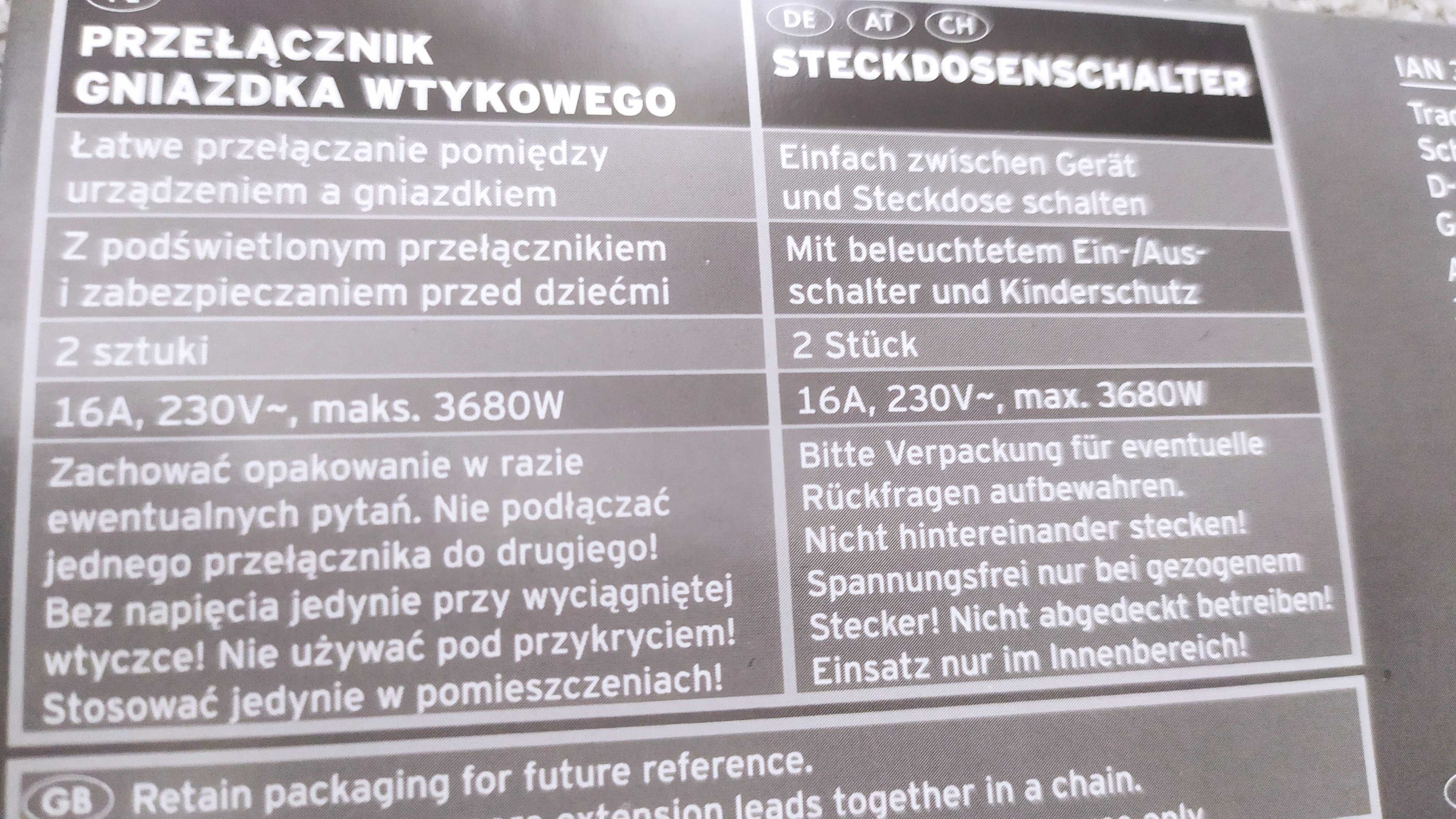 Nowy przełącznik gniazdka wtykowego 2 szt, prod. Germany