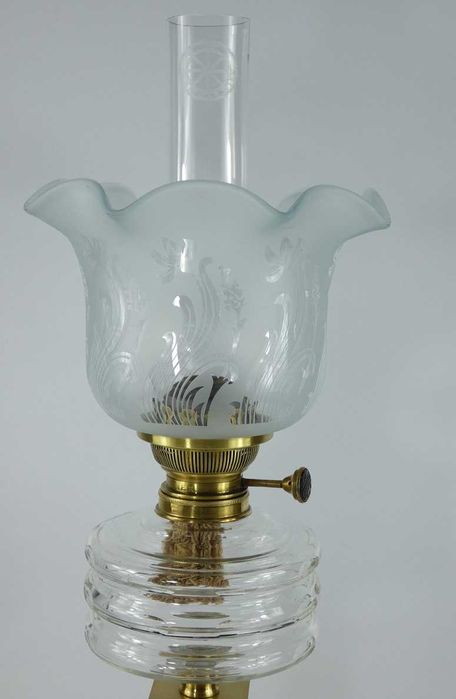 Stołowa lampa naftowa Art Deco mosiądz BRENNER MATADOR kominek KLOSZ