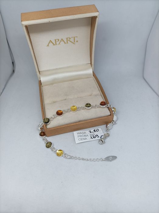 Srebrna bransoletka z bursztynami srebro 925 długość regulowana