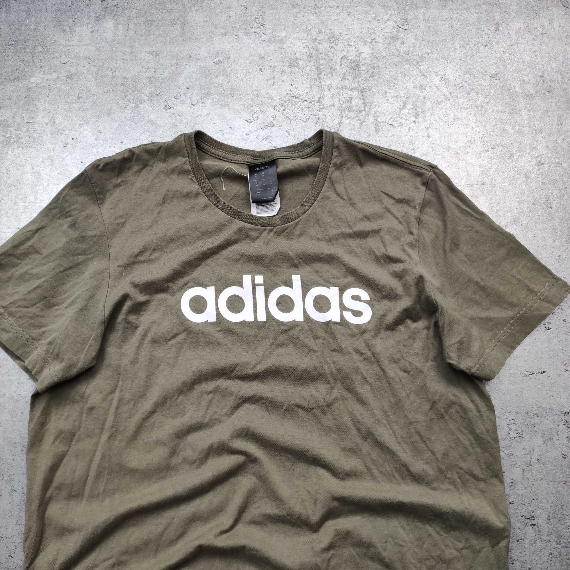 MĘSKA Koszulka PREMIUM Adidas Duże Logo Bawełna Khaki Oliwka Sport