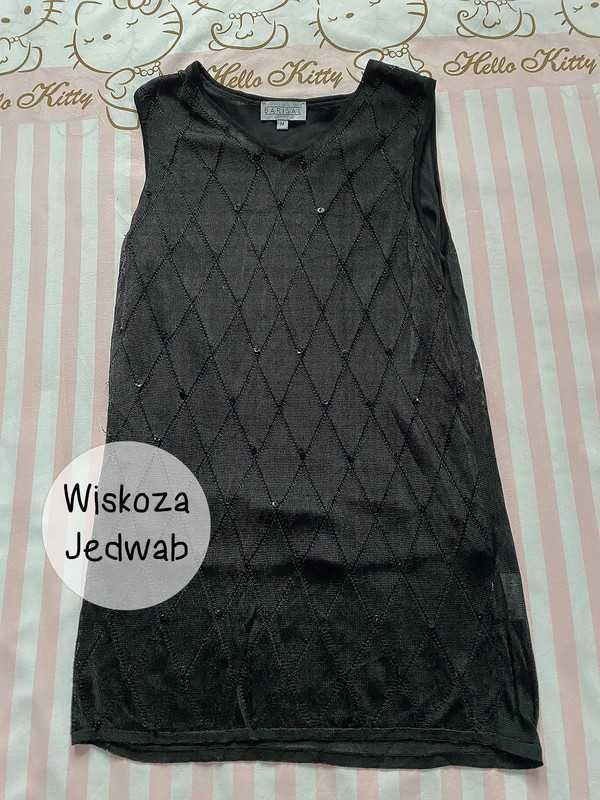 Czarna bluzka/tunika bez rękawów z koralikami Barisal M/L 38/40