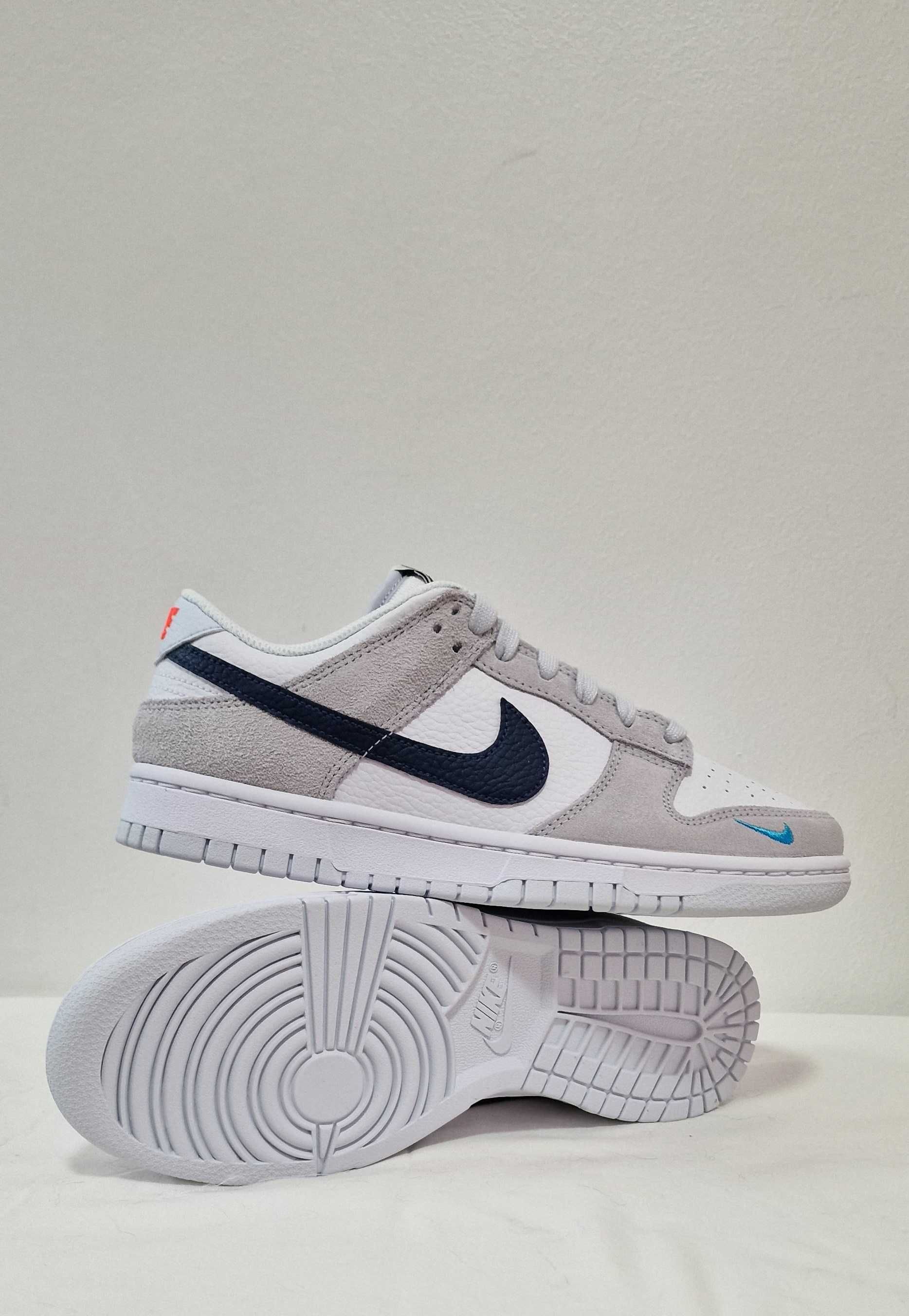 Nike Dunk LowWhite Mini Swoosh azul marinho cinza