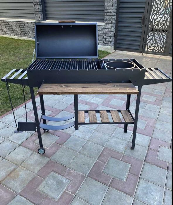 Мангал з кришкою на колесах метал 5 мм на 13 шампурів ПОСИЛЕНИЙ